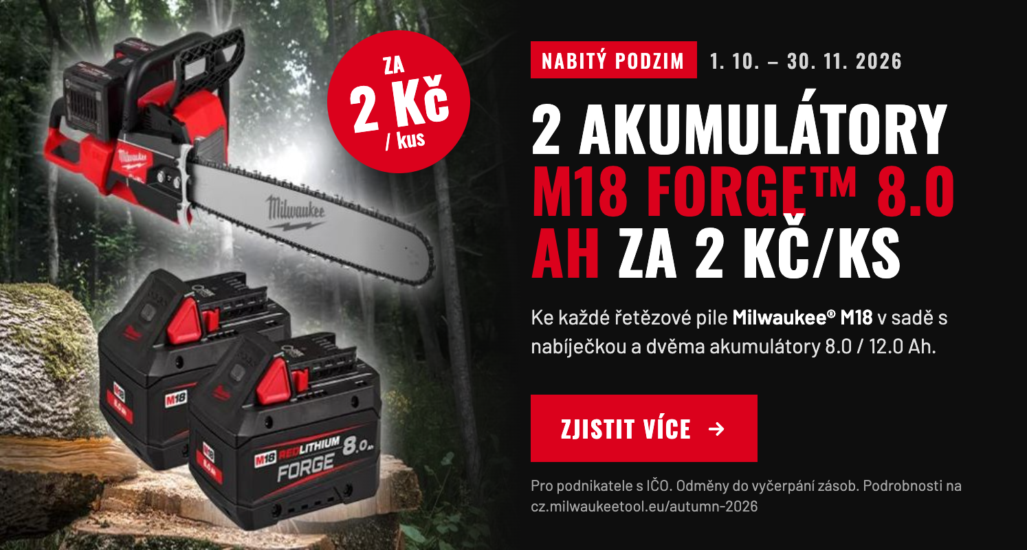 Nabitý podzim Milwaukee – 2 akumulátory M18 FORGE 8.0 Ah za 2 Kč