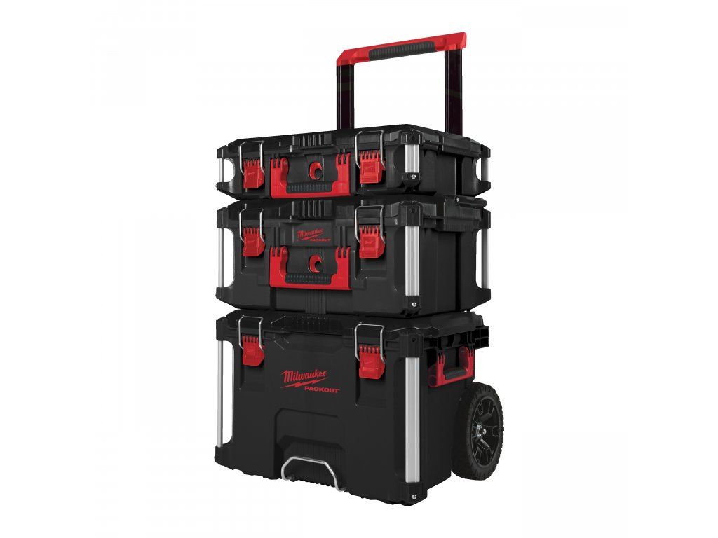 Milwaukee sada PACKOUT pojízdný box, velký box a box