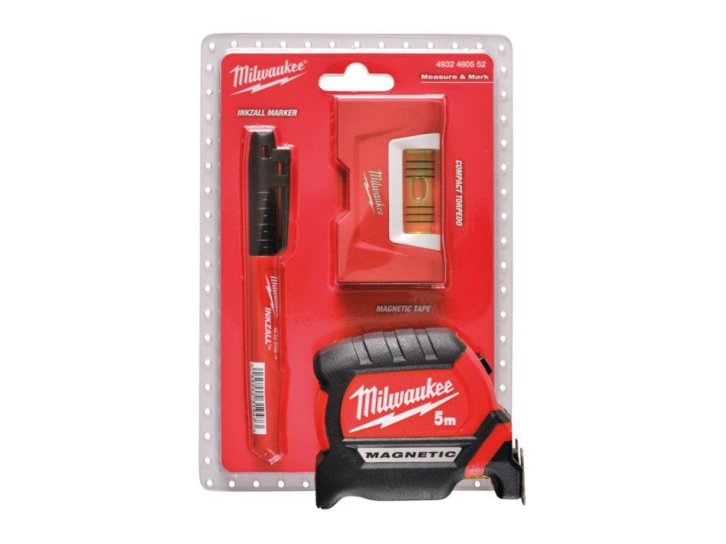 Milwaukee set metr 5 m + vodováha + značkovač