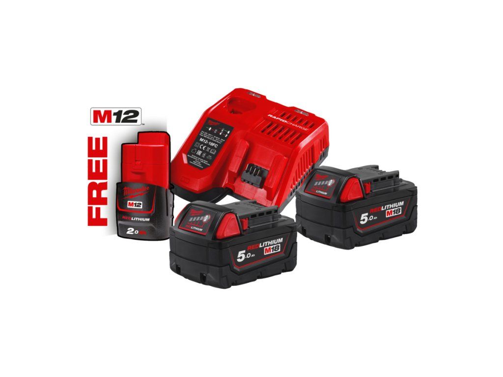 Milwaukee M18 NRG-502 sada 2× 5 Ah a nabíječka